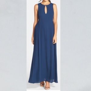 Paper Crown Deep Navy Sleeveless Maxi Dress with Keyhole Front